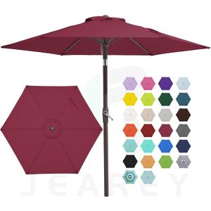 JEAREY 7.5FT Patio Umbrella Market Table Umbrella with 6 Sturdy Ribs, Push Button Tilt/Crank Outdoor Umbrella for Garden, Deck, Backyard, Pool and Beach,Burgundy