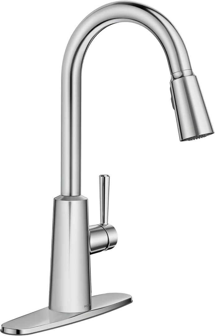 Moen Riley Chrome One-Handle Pulldown Kitchen Faucet Featuring Power Boost for a Faster Clean and Reflex Docking System for the Spray Head, Modern Kitchen Sink Faucet, 7402C