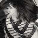 QACCF Short Wavy Shoulder Length Women Full Bang Heat Resistant Wig (Black and White)