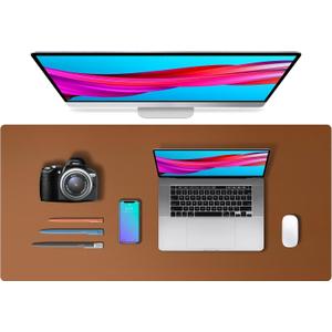 Aothia Leather Desk Pad Protector, Mouse Pad, Office Desk Mat, Non-Slip PU Leather Desk Blotter, Laptop Desk Pad, Waterproof Desk Writing Pad for Office and Home (Brown,36" x 17")