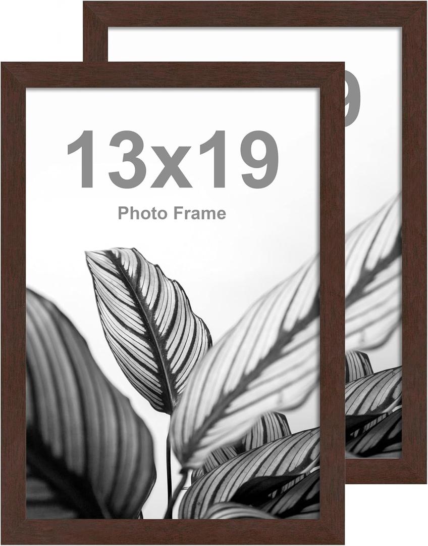 FrameWorks 13x19 Wooden Poster Frame, Classic Mahogany Matte Edged Frames w/Shatterproof Acrylic Glass, Photos, Posters, Prints, Wall Decor  Home, Office, Gallery Display - Mahogany - 2 Pack