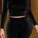 CLOCOR 2 Piece Outfits for Women Bodycon Long Sleeve High Neck Tracksuit Lounge Velour Legging Pants Jogger Set (Large, Black)