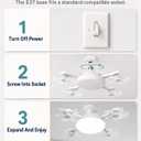 New Ceiling Fan with Lighting and an E27 Light Socket, 2-in-1 Silent LED Drone Fan with Remote Control for Bedroom, Kitchen, Easy Install 3-Speed Dimmable Quiet Screws Bulb, 5Head