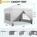 GDY 10x10 Pop Up Canopy Tent with 4 Sidewalls, Easy Set up with One Push Lift Outdoor Silver Coated Beach Gazebos, Carpas with 4 Sandbags, for Events, Parties, Camping, White.