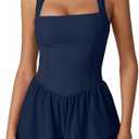 QINSEN Women's Square Neck Sleeveless Romper Jumpsuit Casual Summer One Piece Outfit with Pocket Medium