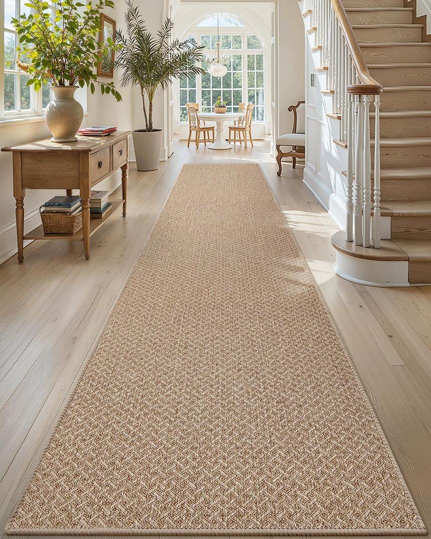 Color&Geometry Door Mat 3'x12' Runner Rug with Rubber Backing, Non Slip Washable Hallway Runner Kitchen Runner Rug, Carpet Runners for Hallway Living Room Bedroom, Beige (Rolled-up NO Creases)