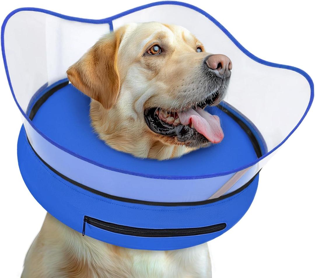 Elevated Inflatable Dog Cone Collar Alternative After Surgery, Dog Donut Collar, Soft Pet Cone to Stop Licking for Small Medium Large Dogs (L(Neck 12"-16"), Solid Blue)