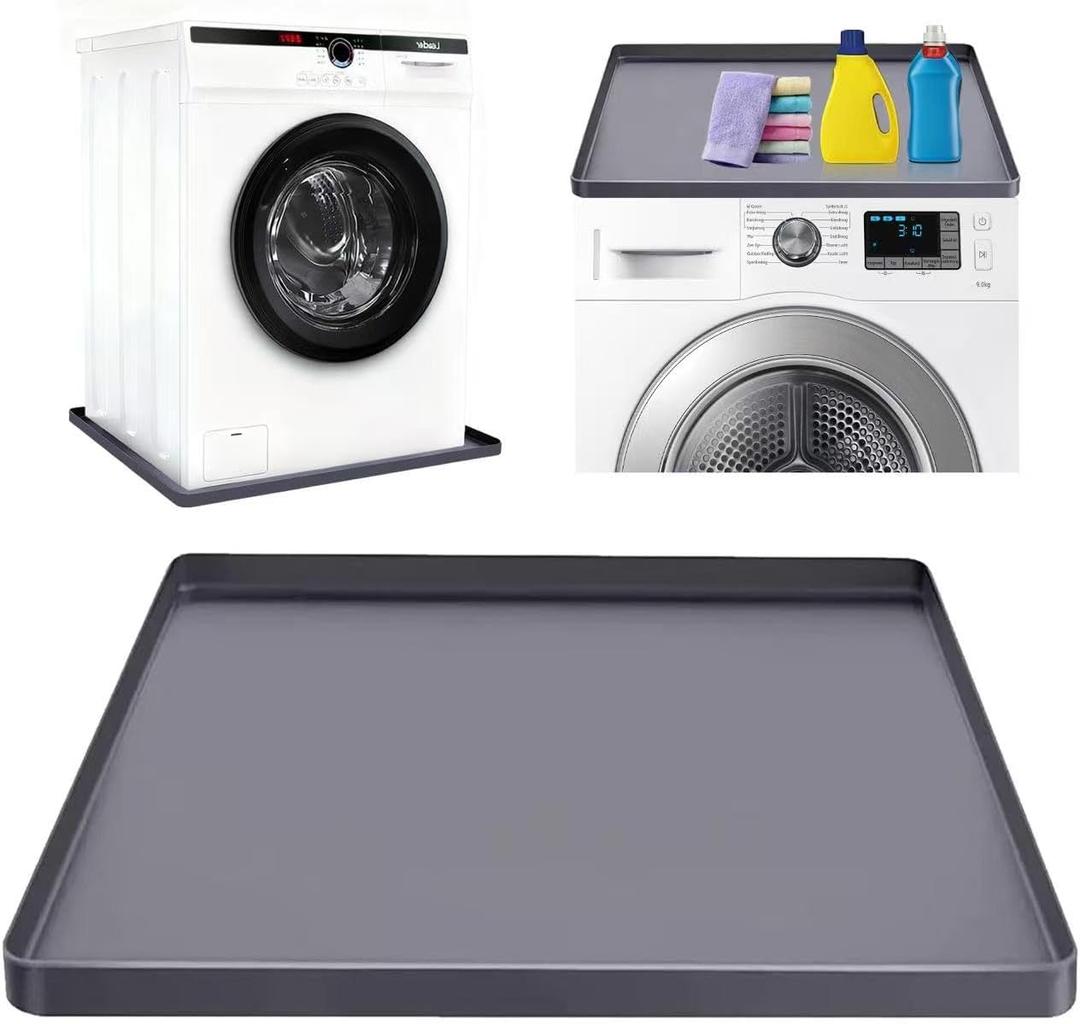 Washing Machine Drain Pan Silicone mat 27"x27" with 0.79" Raised Edges, Leak-Proof Silicone Mat, Non-Slip Waterproof Floor Protector for Washer Dryer (Grey)