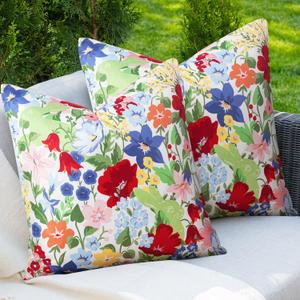 Adabana Spring Summer Outdoor Waterproof Floral Pillow Covers Set of 2 Square Colorful Couch Cushion Cases 16x16 Inch Waterproof Decorative Pillows for Patio Garden Beach,Colorful