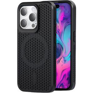 CCSmall for iPhone 16 Pro Max Heat Dissipation Case with Magnetic Ring, Mesh Breathable Hollow Cellular Hole Slim Phone Case Cover for iPhone 16 Pro Max SR Black