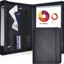 Portfolio Binder with Zipper, PU Leather Padfolio Organizer, Business Zipper Tablet Portfolio for Men and Women, Present for Mothers Day (Black)
