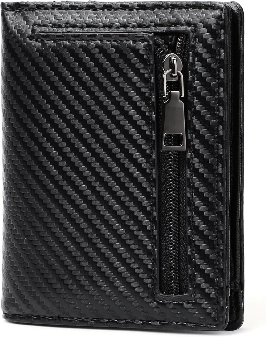 GAEKEAO Mens Wallet Slim Bifold RFID Blocking Thin Credit Card Holder Genuine Leather Minimalist Wallets for Men with Zipper Coin Pocket
