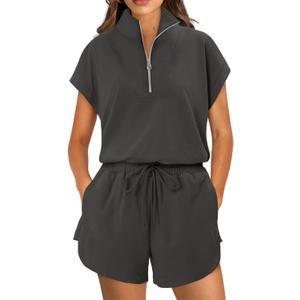 KISSMODA Two Piece Sets for Women Sweatsuit Casual Tracksuits Short Sleeve Tops and Shorts 2026 Lounge Outfits (Gray, XXL)