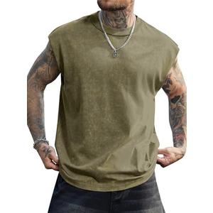 PLEPAN Men's Streetwear Fashion Tank Tops Cut Off Muscle Shirts Workout Gym Tee Olive Small