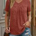 AUTOMET Womens Summer V Neck Babydoll Tops Short Sleeve Shirts | Trendy Summer Office Business Blouses (S)