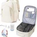 Vacuum Backpack Travel with Pump for Women, Personal Item Carry on Backpack Flight Approved 18x14x8 inches for Men, Waterproof Work Laptop Casual Daypack - Beige