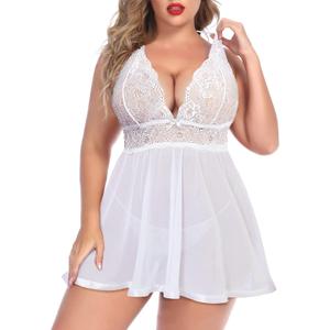 Avidlove Women Plus Size Babydoll Lingerie Lace Chemise Mesh Sleepwear (XX-Large, White)