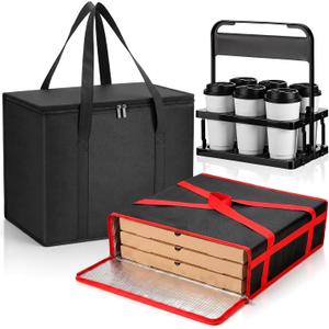 3 Set Insulated Food Delivery Bag Kits 16" X 10" X 13" Insulated Delivery Bag Pizza Warmer Bags Cooler Drink Carrier Hot/Cold Transport for Travel Car Catering