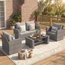 Wisteria Lane Patio Furniture Set, Wicker Outside Outdoor Furniture for All Weather, Patio Sofa with High Backrest Support and Wide Armrest for Backyard, Balcony, Deck, Porch, Light Gray