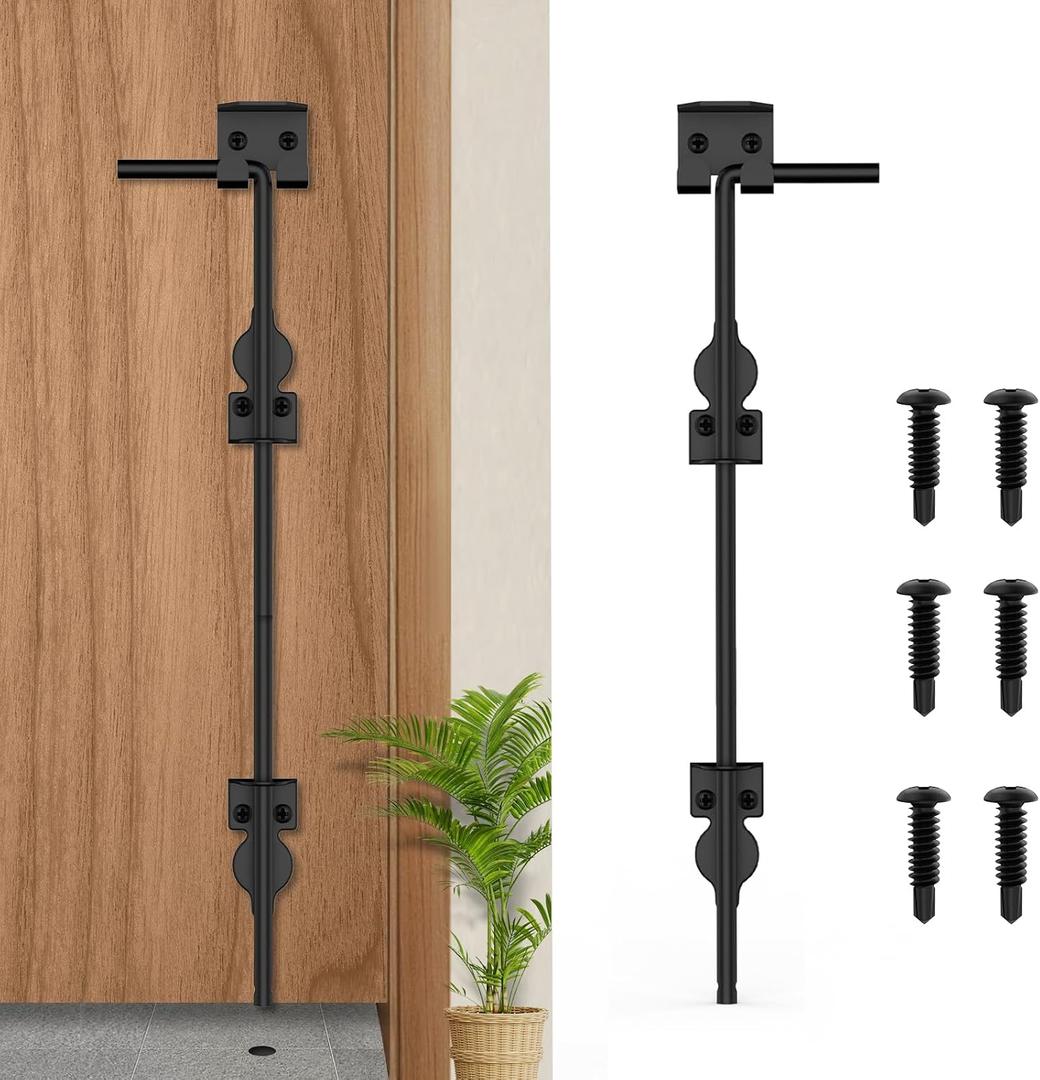 24" Cane Bolt Heavy-Duty Drop Rod for Gate, Heavy Duty Gate Latch for Wooden Fence Metal Gates, Vinyl Fence Gate Land Latch, Floor Latch for Fixing Door to The Ground, Black Coating, 1 Pack