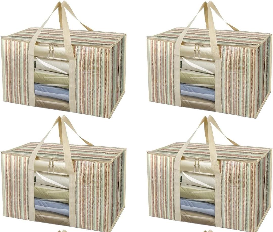 BALEINE 4-Pack Oversized Moving Bags with Reinforced Handles, Heavy-Duty Storage Tote Moving Supplies for Packaging, Camping (Color Stripe, 4-Pack)