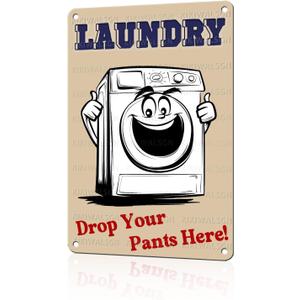 Funny Utility Room Metal Sign Laundry Drop Your Pants Here Vintage Laundry Decor Basement Wall Art Whimsical Plaque 8x12Inch, 20X30cm