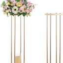 Sziqiqi Wedding Table Flower Centerpiece Decoration - Tabletop Metal Flowers Floor Stand Living Room 31.5inch Tall Vases Decor Geometric Rectangular Tables Centerpieces for Birthday Party Reception (Gold)