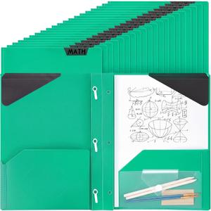 PerKoop 24 Pack Plastic Folders with 3 Prongs, Heavy Duty, Green