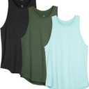 icyzone Women's Racerback Workout Tank Tops - Athletic Yoga Tops, Running Exercise Gym Shirts (Pack of 3) (XX-Large, Solid Black/Dark Green/Aqua)