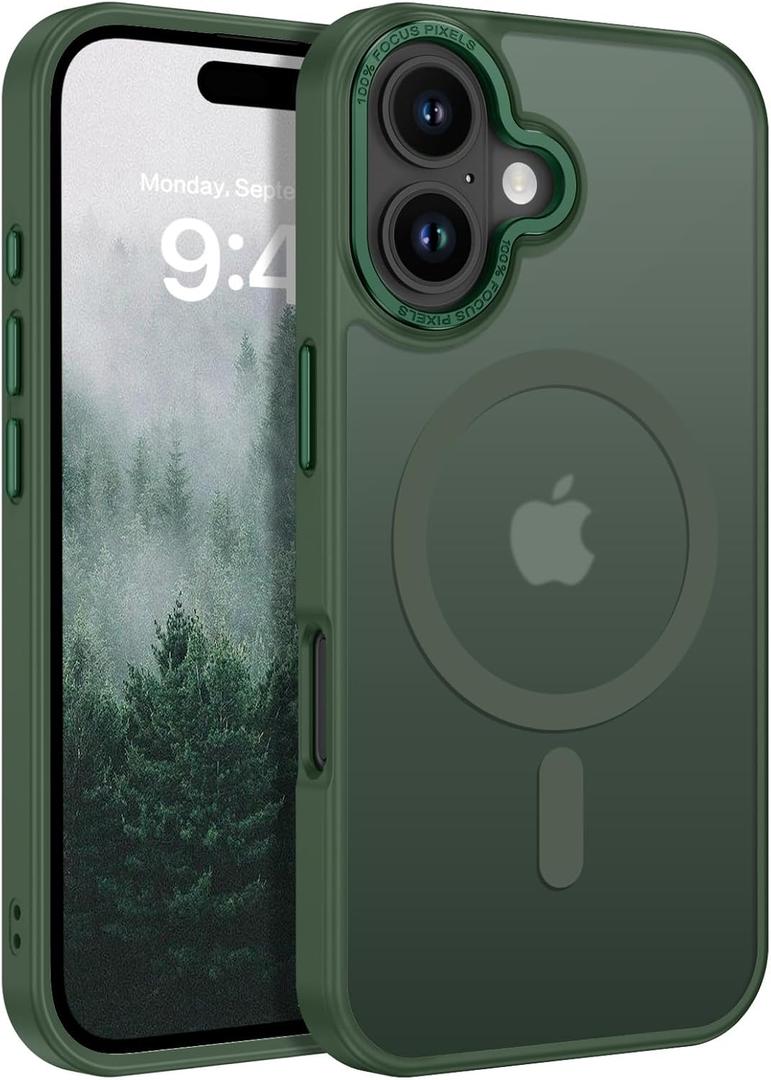 BENTOBEN Magnetic for iPhone 16 Case [Compatible with Magsafe] Translucent Matte Phone Case iPhone 16 Slim Thin Shockproof Women Men Girls Boys Protective Cover Cases for iPhone 16 6.1", Forest Green