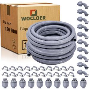 1/2 inch 150 Foot Liquid-Tight Conduit and Connector Kit, Flexible Non Metallic Electrical Conduit, With 10 Straight and 10 Angle Fittings and Pipe Strap