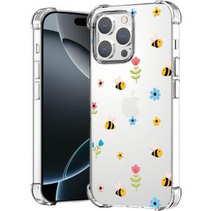 YESPURE for iPhone 16 Pro Clear Soft Case Cute Floral Bee Pattern Cover Soft TPU Flexible Rubber Cornors Bumper Spring Case Shockproof Anti-Yellowing Protective Phone Case for iPhone 16 Pro - Bee