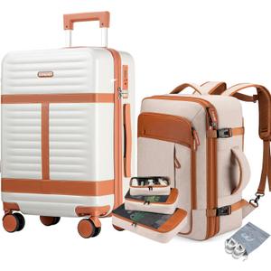 Lumesner 5 Piece Luggage Sets with Travel Backpack, 20" Carry On Hardside Spinner Suitcases, TSA Lock, Durable PC (Beige, 5 piece set (20inch))