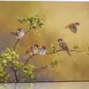 Sense&Sensitivity Arts-Bird Wall Art Sparrow Pictures Wall Decor Farmhouse Yellow Bird pictures Traditional chinese painting Canvas print for Living Room Kitchen Bedroom Bathroom Office and Hallway Wall Decor 32 x 24 Inch