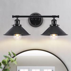 Bathroom Light Fixtures 2-Light Matte Black Farmhouse Vanity Lights for Bathroom Light Fixture, 20" Rustic Industrial Vanity Light Wall Sconce Lighting Fixtures over Mirror Cabin Kitchen Workshop Cafe