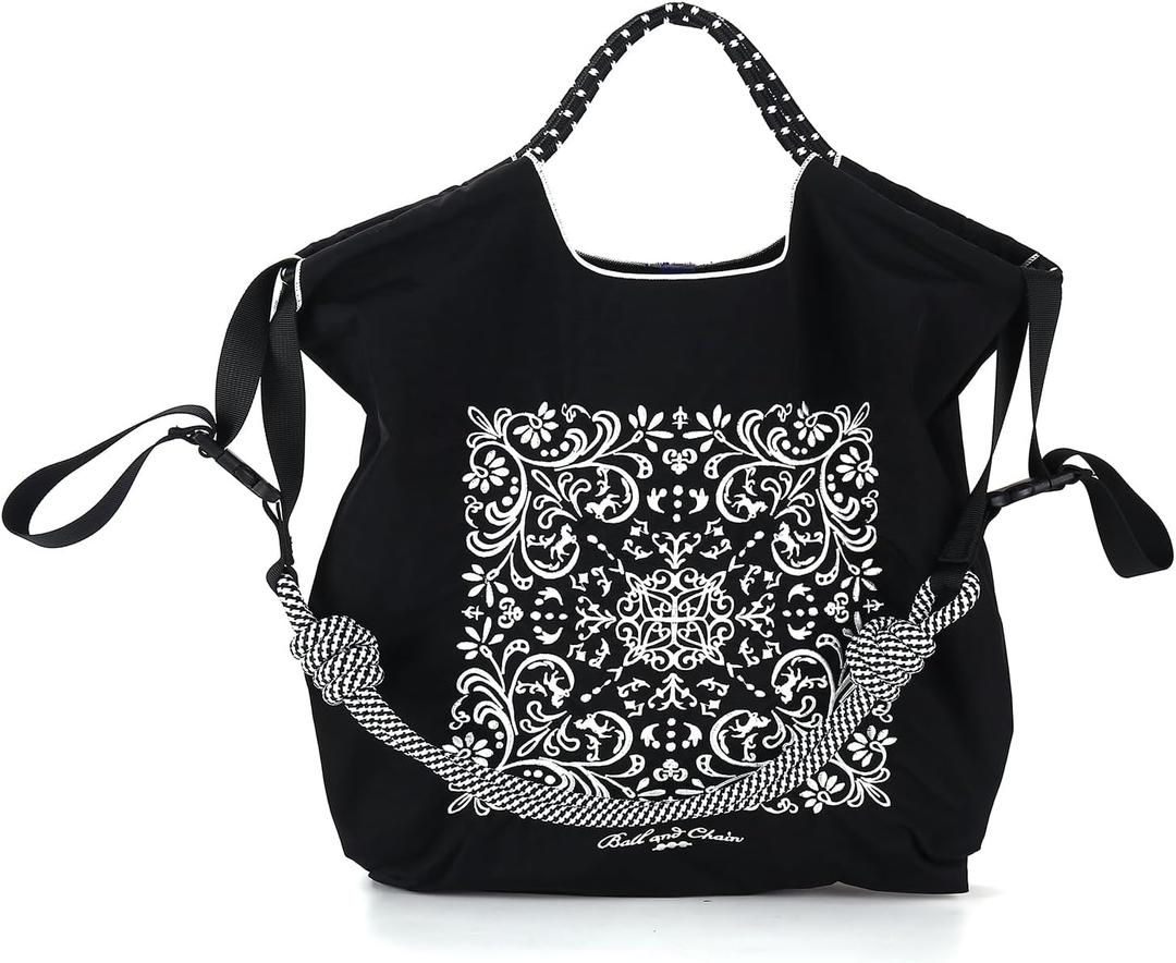 Ball&Chain Embroidery Tote Bag Women Work Bags Crossbody Bag Purse for Women Travel Bags Handbags Everyday Bag (Small, Black)