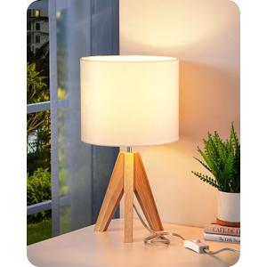 EDISHINE Small Cute Table Lamp, Wood Tripod Nightstand Lamp, Mid Century Bedside Lamp with Linen Fabric Shade for Nursery, Living Room, Bedroom, End Table, UL Listed, 14.2 Inch, ON/Off Switch