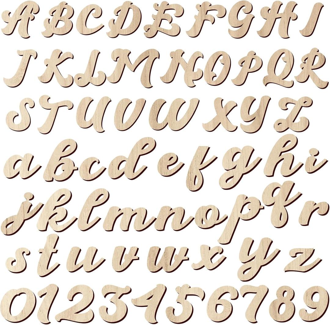 Gerrii 320 Pcs 2'' Wooden Letters and Numbers Crafts Unfinished Cursive Wooden Alphabet a to Z, Wood Numbers 0 to 9 Sign for DIY Wall Decor Painting Writing with Bonus Accessories Instructions