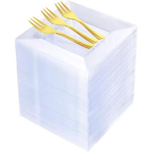 200Pcs Clear Dessert Plates with Gold Forks (100 Sets) - 6" Square Plastic Appetizer Plates Disposable - Heavy Duty Crystal Clear Cake Plates for Charcuterie, Wedding, Cocktail Party & Events