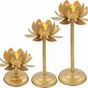 Beautiful Set of 3 Metal Lotus Style Tealight Candle Holder/Votive Holder for Home Decoration/Table Decor/Christmas Decor/Diwali Decor (9.5 ' x 7.5'x 5.5 ') (Golden)