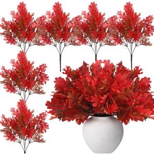 Thiccywoov 12 Pcs Artificial Oak Leaves Branches Fake Acorns Fall Decor Large Fake Maple Leaves Artificial Greenery Silk Floral Autumn Faux Spray for Thanksgiving Table Centerpieces(Brownish Red)