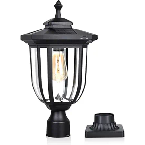 KMC KMC Lighting, Solar Post Light Outdoor Waterproof Aluminum Solar Lamp Post Light 220LM Black for Lawn Yard Pathway Garden Entryways Driveway Balcony Post Decoration