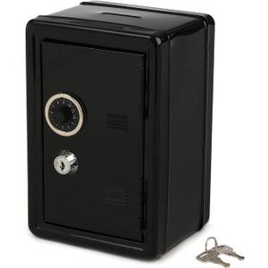 Frcctre Kids Safe Bank, Money Box with Coin Tray, Mini Locker Small Safe Storage Box Piggy Bank with Combination Lock and Key, 7" H x 4.7" Lx 3.9" W, Black