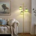 Floor Lamp for Living Room, Dimmable Standing Lamp with Green Glass Shade, Modern Gold Tall Lamps for Bedroom, 3600LM LED Bulbs Included