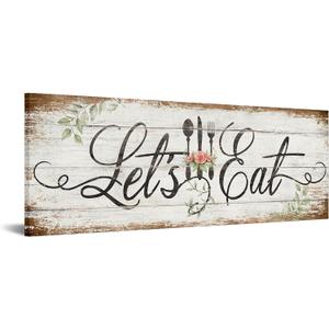 KREATIVE ARTS Let's Eat Kitchen Canvas Wall Art Print Vintage Inspirational Quotes Painting Picture Giclee Prints for Restaurant Cafe Farmhouse Decor Housewarming Gift 20x55 Inches