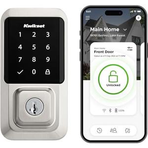 Kwikset Halo Wi-Fi Smart Lock, Keyless Entry Door Deadbolt, Geofence Auto-Unlock, Grade AAA Certified, No Hub Easy Install, Satin Nickel, Touchscreen