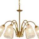Gold Crystal Chandelier Modern 6 Light Pendant Light for Dinner Room Lights Fixture 47" Max Adjustable Gold Ceiling Hanging Lamp for Foyer Over Table Kitchen Island Chandelier