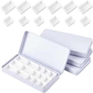 PH PandaHall 4PCS Small Empty Watercolor Palette Tin with 24 Half Pans and 12 Full Pans Travel Watercolor Box Metal Paint Case for Artist Student, White, 2.5x4.5x0.5 inch