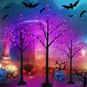 Set of 3 Lighted Black Halloween Tree 4FT 5FT and 6FT, Higher Size, Timer Function Orange & Purple Spooky Tree with 96 LED Lights for Indoor & Outdoor Halloween Decorations Yard Garden Home Party