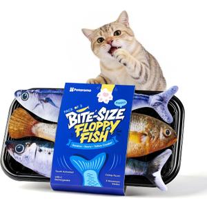 Potaroma Cat Toys Bite-Sized Flopping Fish with Catnip, Realistic Tap-Activated Moving Kitten Kicker, 3 Floppy Mode Wiggle Sardine/Saury/Yellow Croaker Interactive Motion Kitty Exercise
